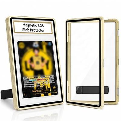 Magnetic BGS Slab Protector with Foldable Kickstand - UV Protection Tempered Glass & Aluminum Metal Bumper for 35PT Beckett Graded Cards, 9-Point Secure Lock Display Guard & Clear View (Gold)