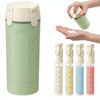 4 in 1 Travel Dispenser Bottle, Refillable Leak Proof Toiletry Containers | Portable Travel Bottles for Shampoo, Conditioner, Body Wash, Lotion and Cosmetics, Press Pump Design for Travel Essentials