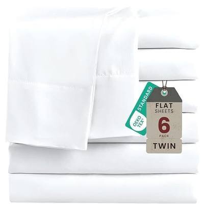ROSE&RISY 6-Pack Twin Flat Sheets, Bulk Ultra Soft Microfiber Bedding, Cooling & Breathable Top Flat Sheet, Fade & Shrink Resistant & Easy Care Hotel Quality (White, Twin Size)