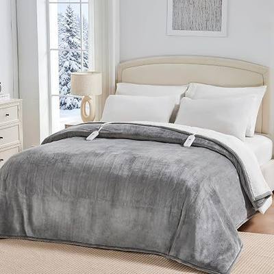 Electric Blanket King Size with Dual Control for Bed, Grey | 100"X90" King Size Heated Blanket with Soft Flannel & Cozy Sherpa, 5 Levels Fast Heating Blanket, 10H Auto Shut Off, Washable