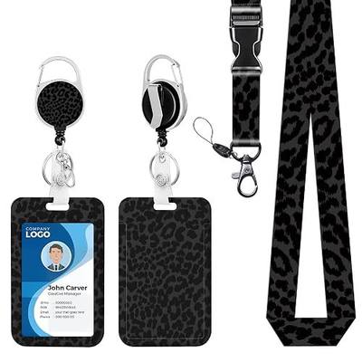 ID Badge Holder with Lanyard Black Leopard Detachable Lanyards for ID Badges Retractable Badge Reel with Heavy Duty Clip for Nurse Teacher Office Staff Student
