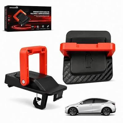 Car Safety Emergency Escape Tool, Rear Door Manual Release Handle for Tesla Model Y Juniper 2025 2026, Alloy Pull Rod Carbon Fiber Reinforced Fluorescent Matte Black Handle