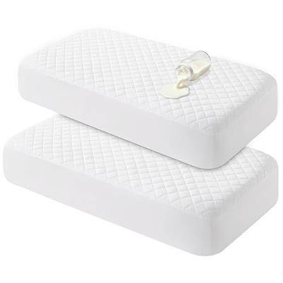BEDSUM 2-Pack Waterproof Mini Crib Mattress Protector, 28" x 52",White | Quilted Fitted Pad Cover, Machine Washable, Soft Noiseless Baby Mattress Cover, Baby Bed Protector