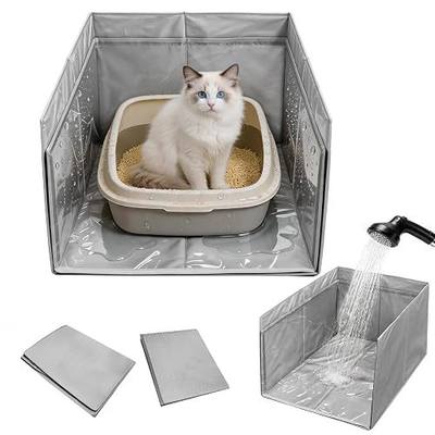 26.3x21.2x16.5 Inch Cat Litter Box Enclosure Splash Guard with Waterproof PVC Liner Foldable Litter Box Pee Shield Walls for Protecting Floor, Easy to Clean