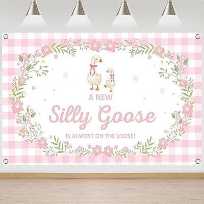 Silly Goose Baby Shower Decorations, Pink Floral A New Silly Goose is Almost On The Loose Backdrop Banner for Girl Baby Shower Party Supplies (70.9x43.3 Inch)