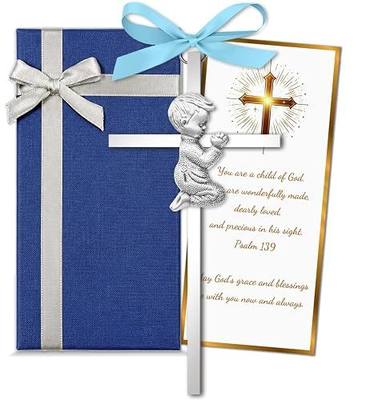 Baptism Gifts for Boys & Girls,First Communion Gifts for Kids,Christening Baby Shower Party 6in Praying Cross (1pc Silver Boy with Box)