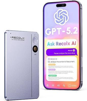 AI Voice Recorder & Transcriber with GPT-5.2 Analysis – 30-Hour Recording, 112-Language Speech-to-Text & Auto Summary for Meetings, Lectures & Interviews, Cyber Gray