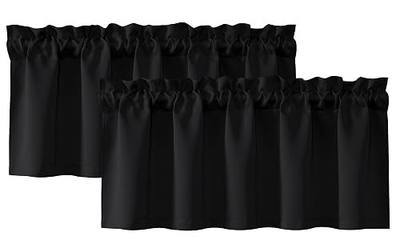 PONY DANCE 2 Panels Black Blackout Valance for Windows - Rod Pocket Small Curtains for Bathroom Basement, Thermal Insulated Living Room Bedroom Short Valance, 42" W x 16" L