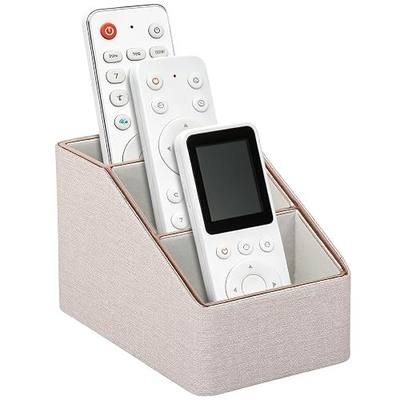 Rose Gold Edge Inlaid Leather Desktop Organizer, Remote Control Holder,Nightstand Remote Caddy, Multi-Functional Storage Box for Cellphone,Pens, Makeup Brushes, Lipsticks & Small Cosmetics (Beige)