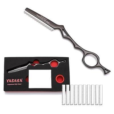 YASAKA Hair Razors for Cutting Hair 7.1" with 10 Replacement Blades -Black | High-end Styling Cutting Razor Kit,Ultra-sharp Stainless Steel Blade,Thinning Texturizing Razor for Salon & Home