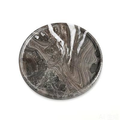 Real Natural Marble Round Tray 10.2in Solid Stone Decorative Plate | Luxury Brown Marble Decor Tray for Candle, Jewelry, Plant. Food-Safe Solid Stone Serving Dish with Unique Veining