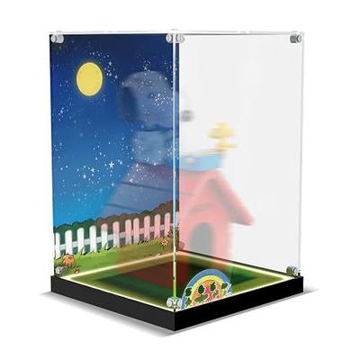 LED Acrylic Display Case Compatible with Lego 21368 Peanuts: Snoopy's Doghouse - Comic-Themed Box with Light & Dual-Sided UV Printed Backdrop, Dustproof Showcase for Desktop Decor (No Model Included)