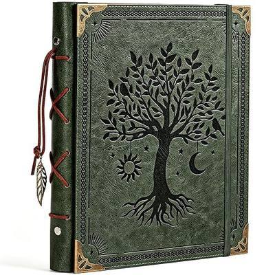 Leather Photo Album 4x6, Vintage Photos Albums with Writing Space with 30 Writing Paper Photo Book for Family Travel Wedding Graduation Anniversary Baby Vacation (Green tree)