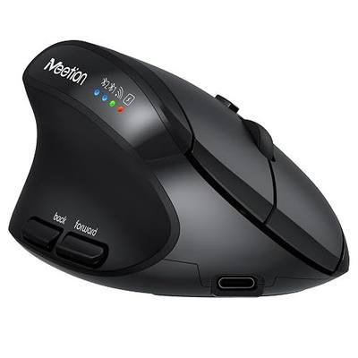 MEETION Left-Handed Ergonomic Vertical Mouse, Wireless, Rechargeable, Black | Dual-mode connectivity via Bluetooth 5.2, Bluetooth 3.0 and USB. 4 adjustable DPI (800–2400) for Windows, Mac, PC and iPad