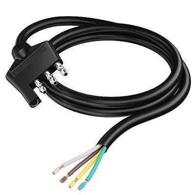 4-Way Trailer Wiring Harness Jacketed Cable 2 FT, 18AWG 4-Pin Flat Male Extension Trailer Connector Plug with Pre-Stripped Open End, Heavy Duty SJT Pure Copper, for Turn Signal Brake & Tail Light