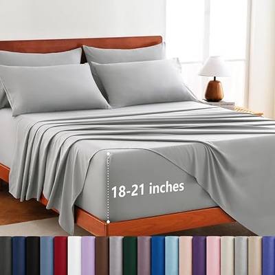 CozyLux 6-Piece Full Size Bed Sheets, Fits 18-21 Inch Mattresses, Oeko-TEX | 4 Pillowcases, 1 Flat Sheet and 1 Fitted Sheet with All-Around Elastic and 21-Inch Deep Pocket for a Secure Fit, Light Grey