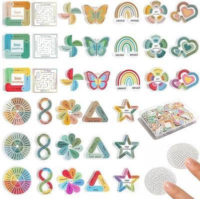 144 Pieces Sensory Stickers for Calm &Anxiety, Storage Box | 12 Themes, 3 Color Sets, 36 Styles, 2 Textures, Waterproof Mindfulness Stickers for Adults & Teens, Office or Classroom Desks