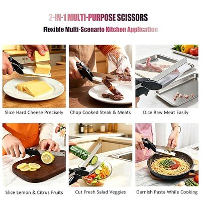 2-in-1 Kitchen Scissors with Cutting Board, Detachable Blades.Safety Lock, Dishwasher Safe Portable food cutter sharp slicer for vegetable, fruit, meat Salad, light meal.