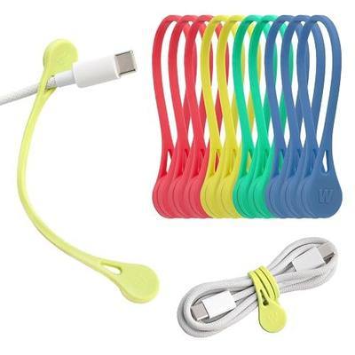 Wrap-It Storage MagnaTies 10pk Magnetic Silicone Ties for Cords | Silicone Cable Ties | Cord Ties For Electronics | Magnetic Cord Holder