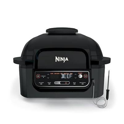 Ninja® Foodi® Smart 5-in-1 Indoor Grill & 4-qt Air Fryer, Black, LG451BK | Smart Cook System with temp probe delivers perfect doneness, rare to well done. Sears, sizzles & air fry crisps. 4-qt, 5-in-1