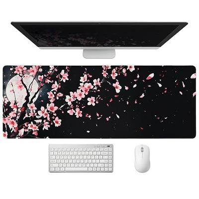 Extended Cherry Blossom Desk Mat, XL Large Gaming Mouse Pad, Japanese Sakura Moon Stitched Edges Waterproof with Non-Slip Rubber Base for Computer Keyboard Laptop Work Home Office 31.5"x11.8"
