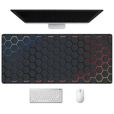 Extended Honeycomb Technology Desk Mat, XXL Large Gaming Mouse Pad, Neon-Inlaid Hexagons Stitched Edges Waterproof Non-Slip Rubber Base for Computer Keyboard Laptop Work Home Office 35.4"x15.7"