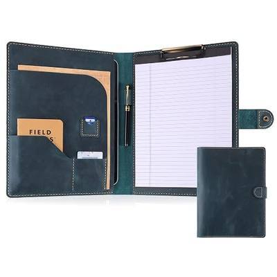 Leather Portfolio for Men & Women - Vintage Padfolio with Clipboard, Resume & Document Organizer for A4 Letter Size Writing Pad - Business Folder for Office & Conference (Blue)