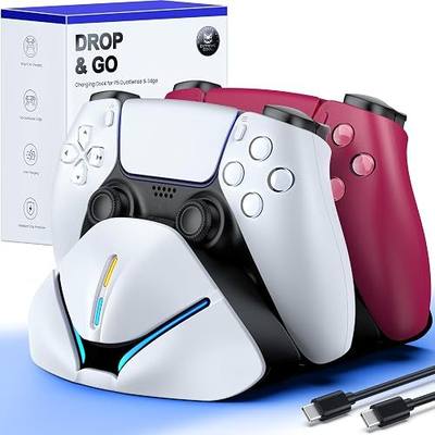 PS 5 Controller Charger Station for DualSense & Edge - Just Drop & Charge - Dual Charging Dock Compatible with PlayStation5 Controller, Space-Saving Stand for PS 5 Accessories (L)