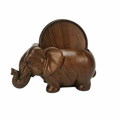 Elephant Coaster Set, 4Pcs Non Slip Coasters for Cold Drinks | Vintage wood-grain decorative items, perfect for living room coffee tables and parties
