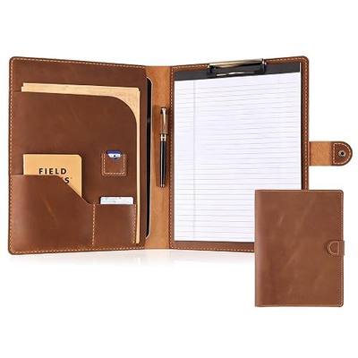 Leather Portfolio for Men & Women - Vintage Padfolio with Clipboard, Resume & Document Organizer for A4 Letter Size Writing Pad - Business Folder for Office & Conference (Brown)