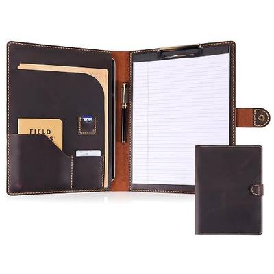 Leather Portfolio for Men & Women - Vintage Padfolio with Clipboard, Resume & Document Organizer for A4 Letter Size Writing Pad - Business Folder for Office & Conference (Coffee)