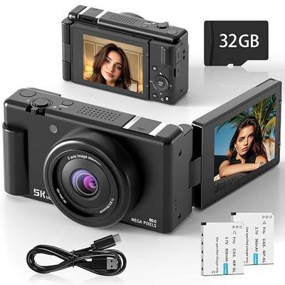 True 5K Digital Camera for Photography, 80MP Vlogging Camera for YouTube & Content Creators with 3" 270° Flip Screen, 18X Digital Zoom & Autofocus, Includes 2 Batteries, 32GB Card & Flash, Black