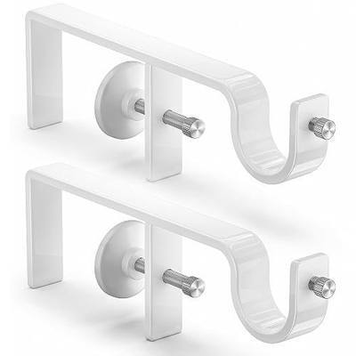 No Drill Curtain Rod Brackets for Blinds, Over Blind Curtain Rod Holders, Renter Friendly Window Curtain Rod Brackets for Outside Mounted Blinds, Adjustable Fit, Set of 2, White