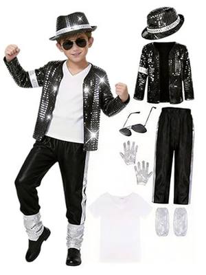 WPOZD Black Sequin Outfit, 80s 90s Pop Star Costume for Stage Performance & Halloween Cosplay