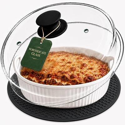 2 in 1 EZMO 10-Inch Glass Microwave Splatter Cover for Food with Silicone Mat