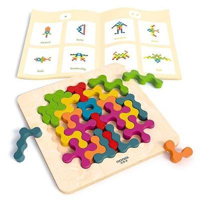Wooden Brain Teaser Puzzles for Kids - Montessori STEM Tangram Logic IQ Game, Jigsaw Pattern Blocks Educational Toys, Festival Present for Toddlers Boys Girls Ages 3-6 and Adults (Imagination)