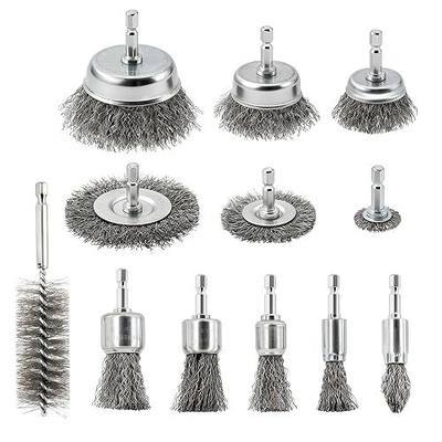 12 Pcs Wire Brush for Drill Set Abrasive Wire Wheel for 1/4" Hex Shank Wire Cup Brush for Drill for Removing Paint and Rust, Metal Carbon Steel