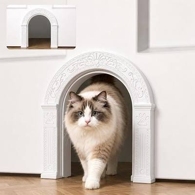 XL Cat Door for Interior Doors Easy to Install in Minutes, No-Flap, White | No Training Required, for Cats Up to 30 lbs, DIY Paintable, Fits 1.25"–1.75" Hollow & Solid Door, Retro Farmhouse Style