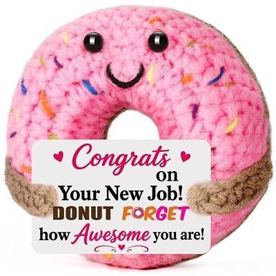 BuiltFit New Job Gifts for Women - Funny Handmade Crochet Donut Farewell Goodbye Gift for Coworkers Congratulations Good Luck New Beginnings Gifts for Women Men Friends, Starting a New Job Present