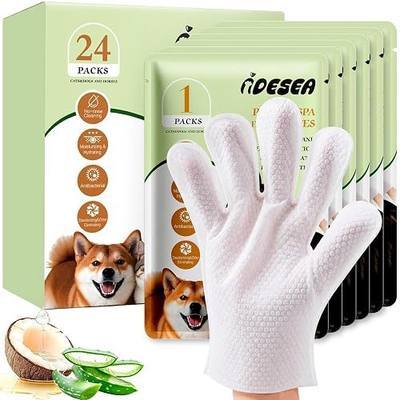 PET Dog Wipes Cleaning Glove Wipes for Dogs, Cats & Horses, Hypoallergenic Hydrating & Nourishing Pet Wipes for Eyes, Ears, Butt & Paws, No-Rinse, 24 Pcs Unscented