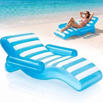 Arrowbash 71" Oversized Adult Inflatable Pool Float Lounge, Giant Chaise Lounger with Dual Armrests and Backrest, Stripe Tanning Floating Chair for Lake Beach Summer