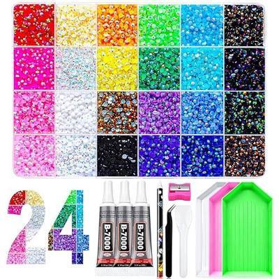 34000Pcs Bedazzling Kit with Rhinestones, 24 Colors 3mm Resin Jelly Flatback Gems with 3Pcs 10ml B7000 Jewelry Glue & All Tools, Ultimate Bedazzler Kit for Nail Art, Diamond Art & DIY Crafts