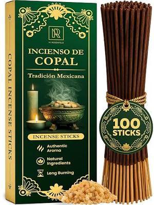 Authentic Copal Incense Sticks 100 Pack - Incienso de Copal Inspired by Mexican Tradition, Natural Cleansing Aroma, 10-Inch Handcrafted Insence Stick, 1-Hour Slow Burn