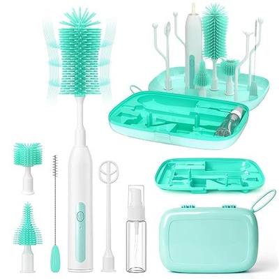 Electric Bottle Brush Cleaner,Portable Electric Baby Bottle Brush Cleaner with Storage Box,Long Battery Life,IPX7 Waterproof,Rechargeable Baby Bottle Cleaning kit for Home & On-The-Go(Mint Green)