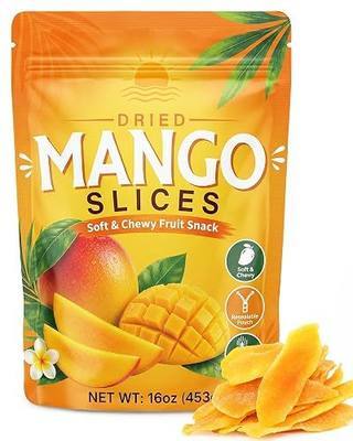 16oz Lightly Sweetened Dried Mango Slices, Soft & Chewy Dried Mango, Low Sugar Added Dried Fruit Snack, Gluten Free, Resealable Bulk Bag