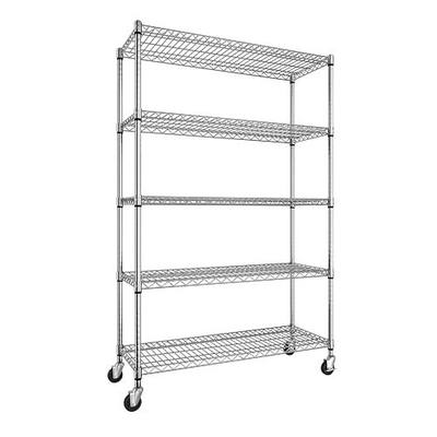 Yardenaler 5-Tier Heavy Duty Steel Wire Shelving Unit with Wheels, Adjustable Storage Shelving Unit, 18" D x 48" W x 72" H NSF Certified Rolling Shelving for Kitchen Garage Basement Warehouse, Chrome