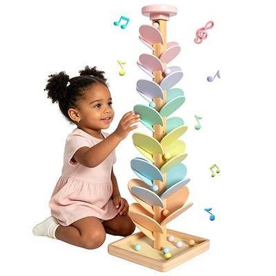 Gotoofun Wooden Marble Run Music Tree, Montessori Rainbow Singing Tree Toy with Storage Lid and 12 Wooden 2cm Balls, Color Sorting STEM Learning Ball Run Game, Sensory Gift for Kids Ages 3+