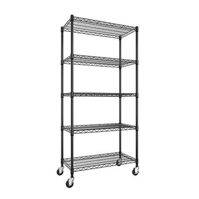 Yardenaler 5-Tier Heavy Duty Steel Wire Shelving Unit with Wheels, Adjustable Storage Shelving Unit, 18" D x 36" W x 72" H NSF Certified Rolling Shelving for Kitchen Garage Basement Warehouse, Black