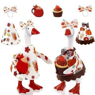 7 Inch Desk Goose Outfits, Fall Autumn Desk Goose Clothes with Desserts, Fall Decoration for Goose Statues Office and Home, Fall Party Supplies, Thanksgiving Party Decor