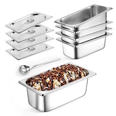 APREUTY 4 Set 1/4 Size Hotel Pan with Lids, 4 Inch Deep Stainless Steel | 10.5" L x 6.5" W Steam Table Pans w/ Ladle, Anti Rust Commercial Food Storage Pans for Home, Party, Hotel, Buffet & Catering